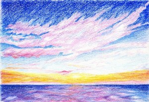 Небо и море цветными карандашами
