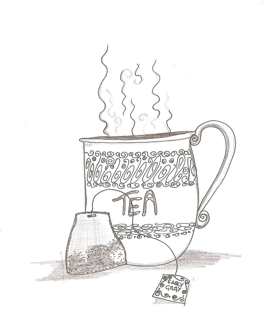 Чай нарисованный карандашом. Раскраска чай. Чай зарисовка. Раскраска пакетик чая. Чаепитие карандашом.