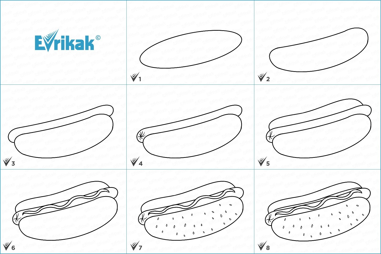 Хот дог нарисовать поэтапно