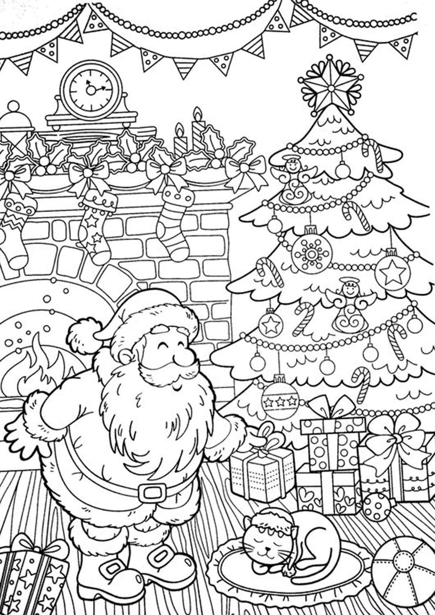 Colouring christmas. Новогодняя раскраска. Раскраска. Новый год. Раскраска дед Мороз и елка. Новогодние раскраски дед Мороз.