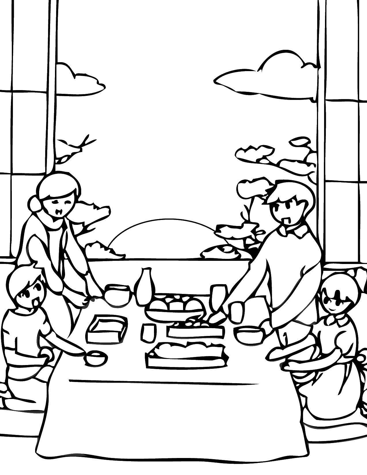 Рисунок ужин. Семья за столом раскраска. Семейный ужин раскраска для детей. Ужин всей семьей раскраска. Новогодний стол раскраска для детей.