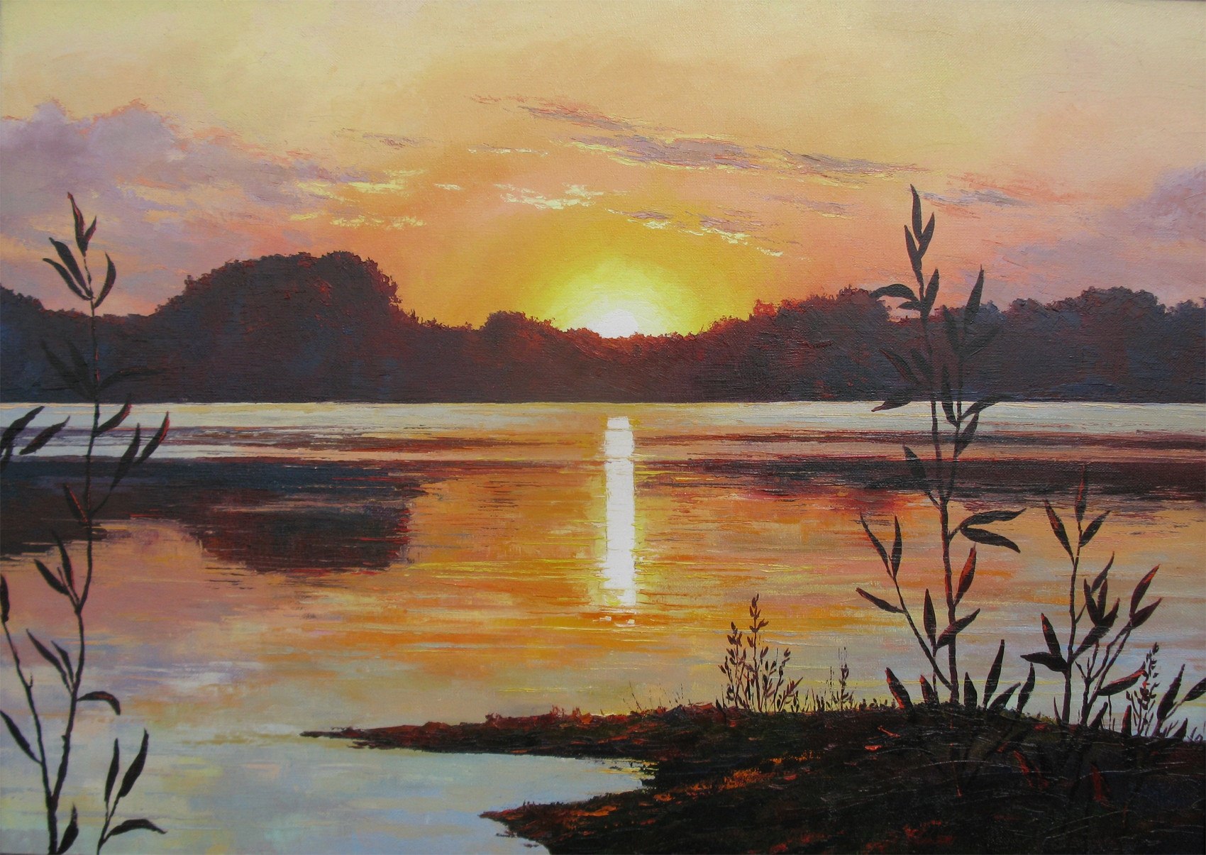 Пейзаж с передачей утреннего или вечернего настроения. Закат на озере живопись. Закат на реке живопись. Закат на озере картина.