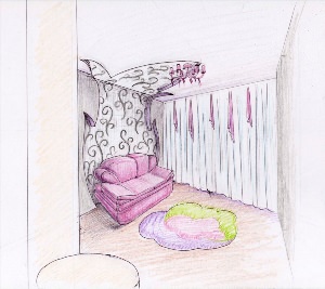 Интерьер детской комнаты карандашом
