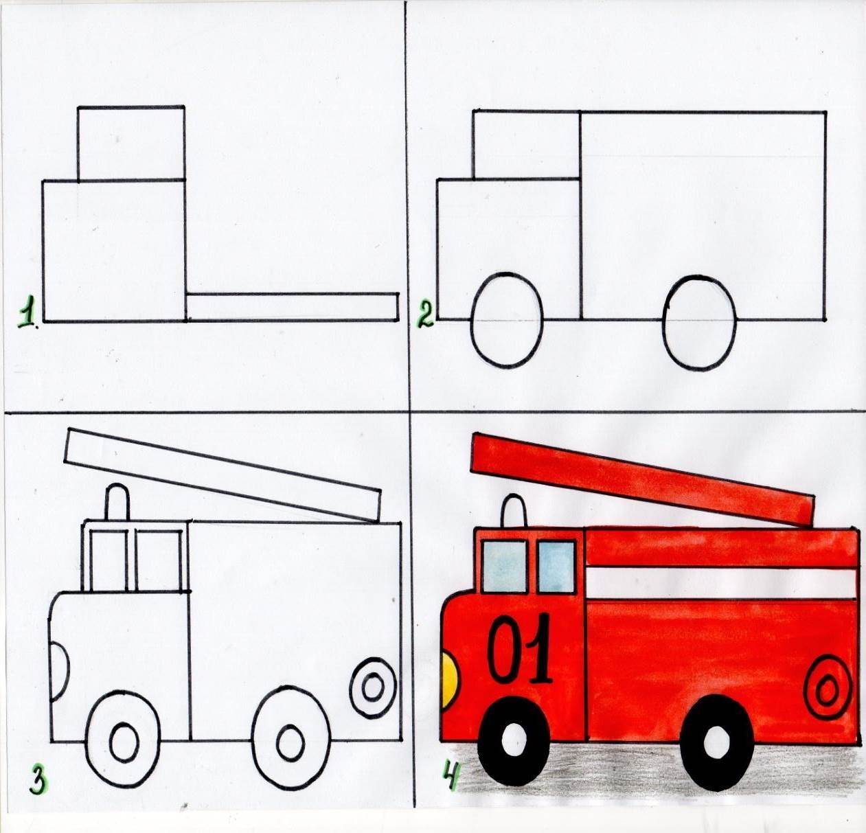 Поэтапное рисование транспорт. Рисование транспорт в подготовительной группе. Рисование пожарная машина. Рисование транспорт старшая группа. Рисование в подготовительной группе на тему транспорт.